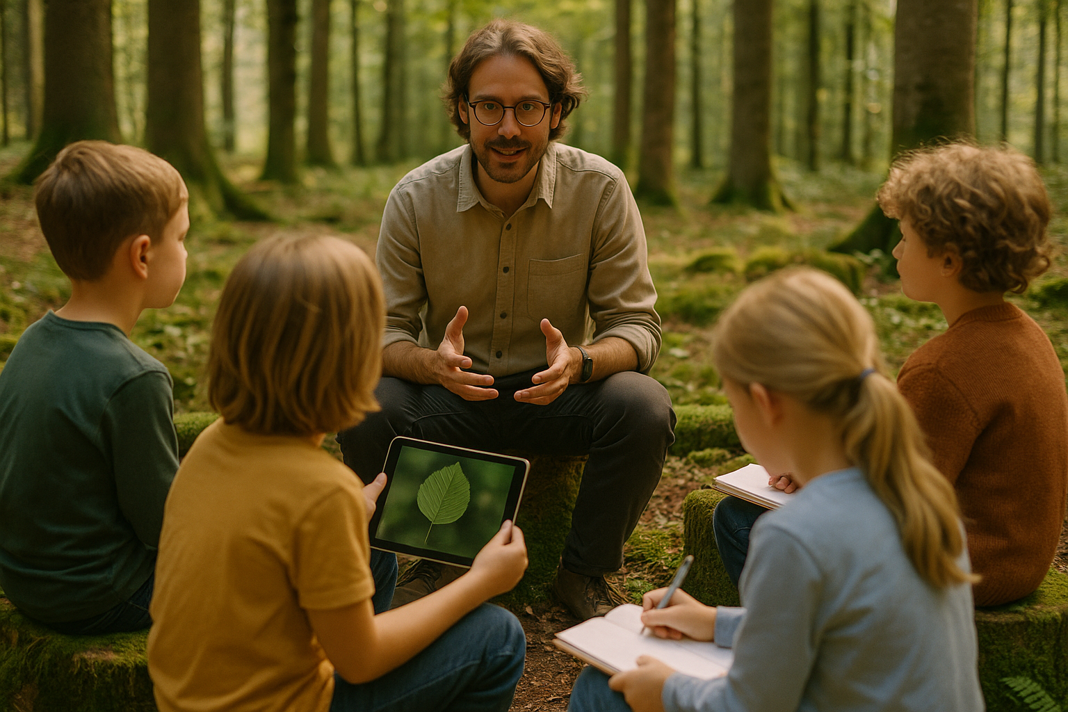Lernkonzept mit KI, Wald und Tiefgang